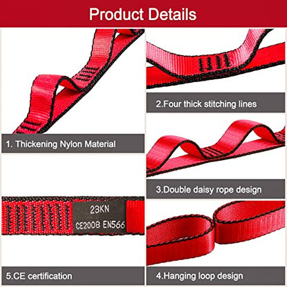 DASKING 23KN (5070 lbs) Heavy Duty Straps - 2 Pack Adjustable Daisy Chain Webbing for Aerial Yoga, Hammock, Fitness & Rigging - CE/EN566 Certified, Red/Grey - color: Red