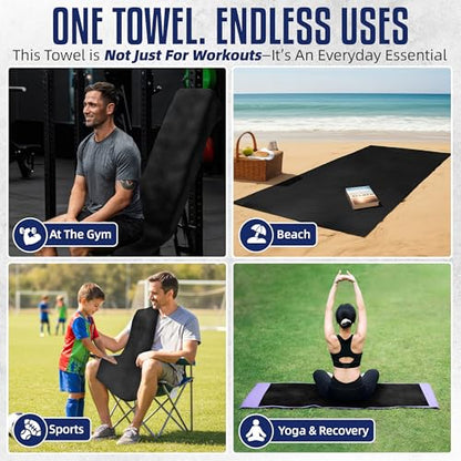 CHEEKY WINX Hooded Microfiber Gym Towel – Highly Absorbent Car Seat Towel with Carry Bag – Double-Sided Sweat Towel, Reversible, Quick Dry & Sand-Resistant Fabric, Black, 130 x 60cm - color: Black