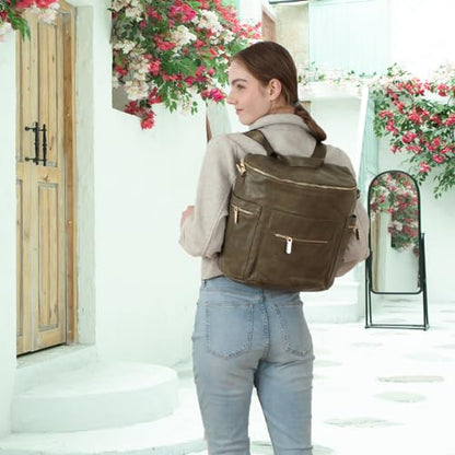 miss fong Diaper Bag Backpack Baby Diaper Bag, Large Leather Diaper Backpack with 16 Pockets Travel Diaper Bag with Diaper Changing Pad, Stroller Straps & 2 Insulated Pockets (Convertible, Forest) - color: Forest