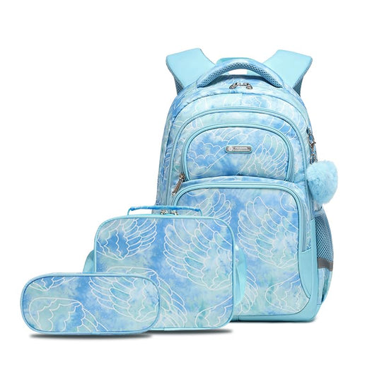 Girls Kids Backpack with lunch box for School,7-12Age Strong 17in Bookbag | Blue Elementary lightweight Waterproof large 3pcs Backpack Set with chest buckle 6-pockets Nylon Daypack sturdy 2st grade+ - color: Green 3pcs