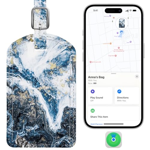 Luggage Tags Built-in Anti-Loss Tracker, Luxury Leather Luggage Tags for Suitcase, Travel Bags, Backpacks, Travel Organizer for Lost Baggage Prevention (Marble Texture) - color: Marble Texture