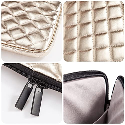 Puffy Laptop Sleeve 11 12 13 13.3 14 15 15.6 inch Case Protective Bag Quilted PU Leather Lined Padded - color: Gold Quilted, size: 15.6 Inch