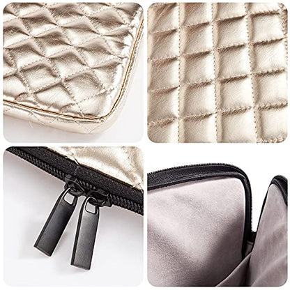 Puffy Laptop Sleeve 11 12 13 13.3 14 15 15.6 inch Case Protective Bag Quilted PU Leather Lined Padded - color: Gold Quilted, size: 15.6 Inch