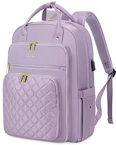 LOVEVOOK Laptop Backpack for Women, Water Resistant Travel Work Backpacks Purse Stylish College Bookbag Business Teacher Nurse Computer Bag with USB Charging Port, Fits 15.6" Laptop - color: Light Purple, size: 15.6-Inch