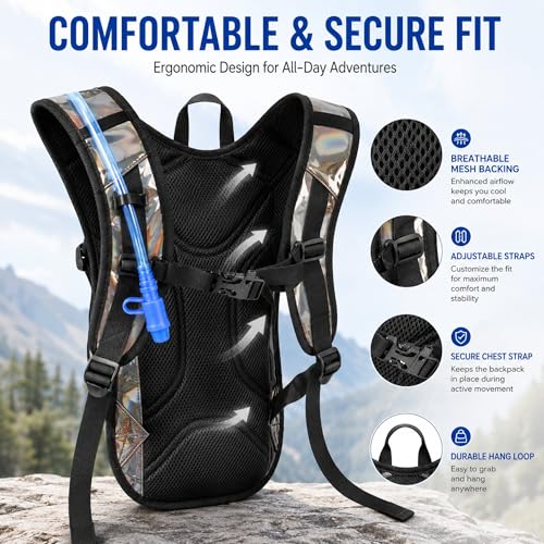 Reflective Hydration Backpack, Hydration Pack - Water Backpack with 2L Hydration Bladder, Essential for Festivals - Rave Hydration Pack for Hiking, Running, Cycling, and Festivals - color: Brown