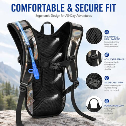 Reflective Hydration Backpack, Hydration Pack - Water Backpack with 2L Hydration Bladder, Essential for Festivals - Rave Hydration Pack for Hiking, Running, Cycling, and Festivals - color: Brown