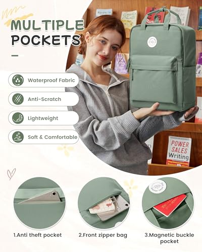 BJLFS Large Light Green School Backpack for Women Teen Girls, Bookbag College Student Backpack for School Men Boys, Mochilas Escolares Casual Daypack Lightweight Book Bag - color: Large Light Green