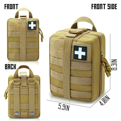 1000D Molle Ifak Pouch Rip Away, Tactical Tear Away Medical Pouch Empty, Military First Aid Pouch Bag Only for Camping Hiking Travel - color: Tan
