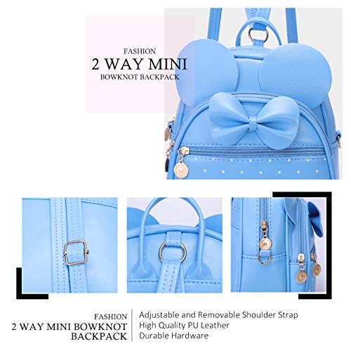 KL928 Girls Mini Backpack Bowknot Polka Dot Cute Small Daypacks Convertible Shoulder Bag Purse for Women - color: L.blue