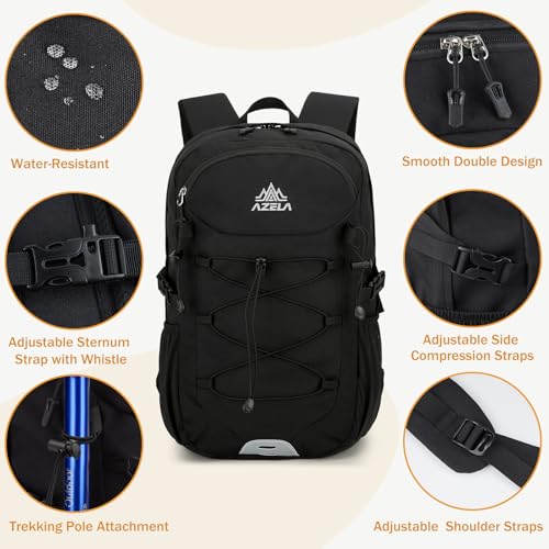 GES 30L Hiking Backpack Lightweight Water Resistant Daypack with Rain Cover & Laptop Compartment for Travel, Camping, trekking, Work(Black) - color: Black