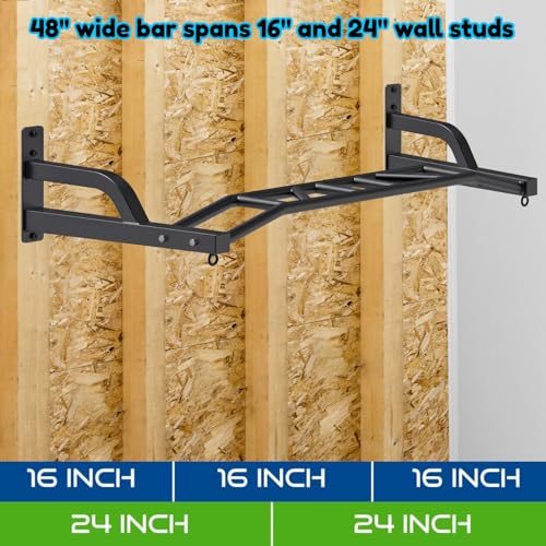 SELEWARE 48'' Heavy Duty Pull Up Bar Wall Mount Multi-function Chin up Bar with Home Gym Cable Pulley System LAT Pulldown Workout Attachments Heavy Bag Hanger - color: B. Black Pull Up Bar with Hangers