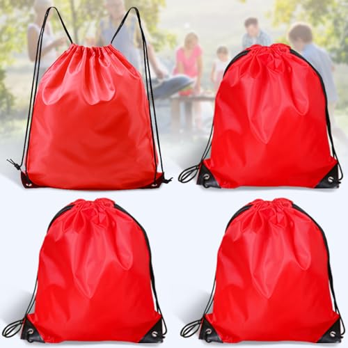 Drawstring Backpack 4PCS Bulk String Backpack Drawstring Bags Sport Gym Cinch Bag Nylon String Bag for Women Men (Red 4PCS) - color: Red 4pcs