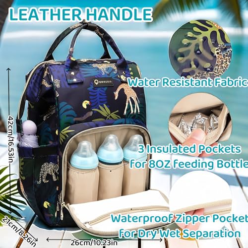 Diaper Bag Backpack, Animal Print Travel Nappy Bag with USB Charging Port Stroller Straps and Insulated Pocket For Women/Mum (Animal Print Pattern) - color: Blue
