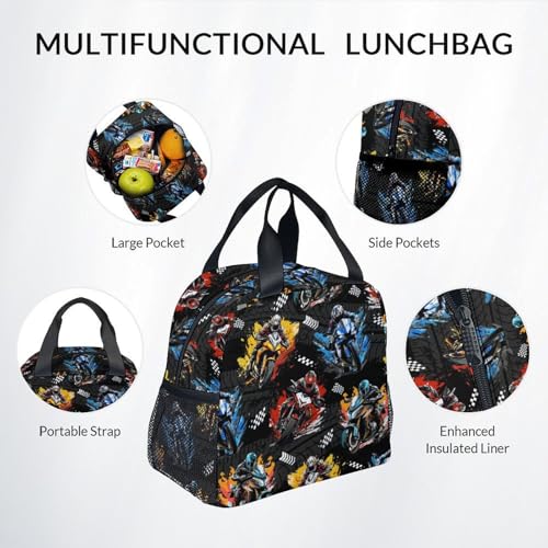 Kids Backpack Set - Motorcycle Backpacks for Boys - 3Pcs Toddler Bookbag with Lunch Box Pencil Case - Boys School Bag for Kindergarten/Preschool/Elementary (17 Inch) - color: Blue