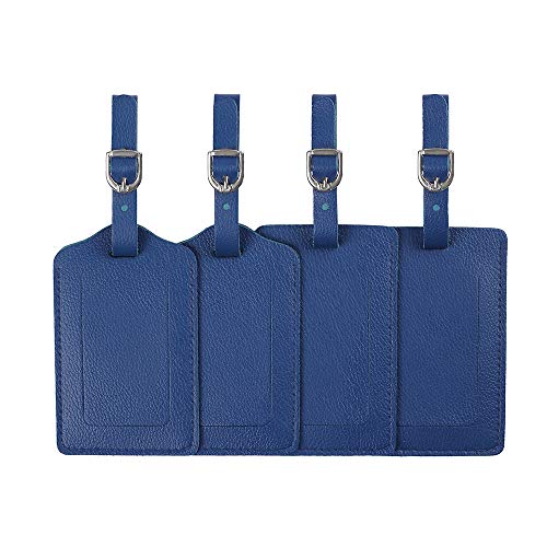 Luggage Tags, Leather Personalized Suitcase Tag Set Luggage id Tags Labels Travel Accessories-Set of 4 - color: Blue