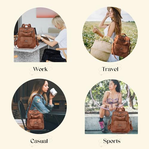 Backpack Purse for Women, Women Backpack Purse Small Leather Waterproof Anti-theft Shoulder Bags Handbags Ladies - color: Caramel