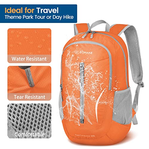 ZOMAKE Ultra Lightweight Packable Backpack 25L, Foldable Hiking Backpacks Water Resistant Small Folding Daypack for Travel(Orange) - color: Orange-b