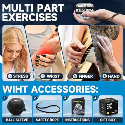 XMALL Torque Ball Hand Exerciser, Grip Strength Trainer, Forearm Strengthener, Wrist Power Gyro Ball, Hand Strengthening Devices, Wrist Strengthener, Finger Exerciser, Auto-Start - color: transparent