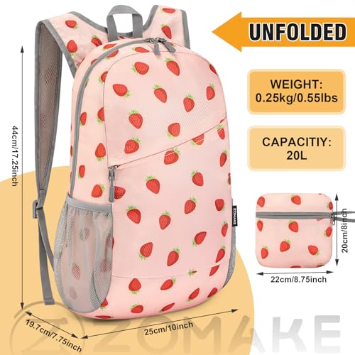 ZOMAKE Lightweight Packable Backpack 20L,Foldable Backpacks Small Daypack for Hiking Water Resistant Day Bag for Travel(Strawberry Print) - color: Strawberry Print