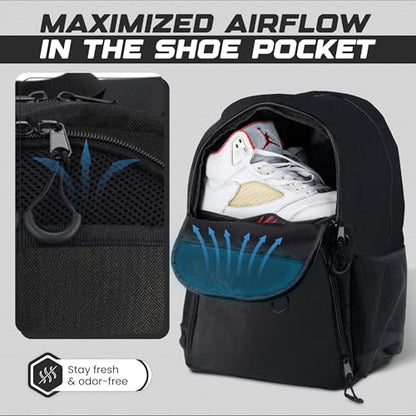 Soccer & Basketball Sports Bag with Ball Pump - Basketball Backpack with Separate Ball & Shoes Holder Compartment, Soccer Basketball Football & Volleyball Bag with Large Capacity - color: Black