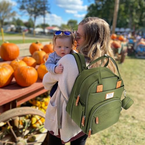 RUVALINO Diaper Bag Backpack-Expandable Baby Bag with up to 50% Capacity -Baby Essentials Bag with Changing Pad Insulated Bottle Holders & Pacifier Case, Waterproof, Army Green XL - color: Army Green