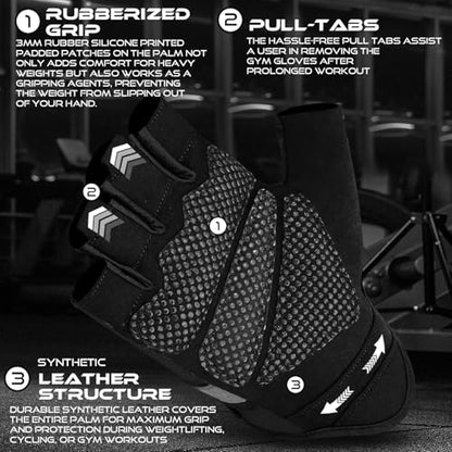 BEAST RAGE Fingerless Weight Lifting Gloves with Palm Protection Padding, Breathable Lightweight Gym Gloves for Men, Women, Weightlifting, Cycling, Exercise, Training Pull Up - color: Black, size: X-Small