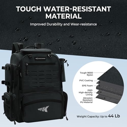 KastKing Bait Boss Fishing Tackle Backpack with Rod Holders-4 Tackle Boxes-Rain Cover,Storage for Fishing Gear - color: E: Black (Aluminum Back Support System)