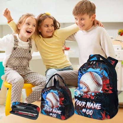 COZYAURA Backpack for Kids - Personalized Baseball Backpacks Set for School - Boys Bookbag with Lunch Box - Youth Back Pack for Elementary Middle School - color: Style-3