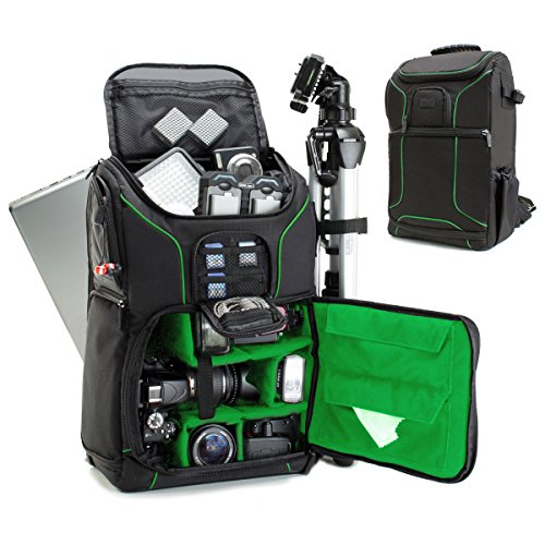 USA Gear Camera Backpack for Photographers DSLR/SLR/Mirrorless Camera Bag with Laptop Slot, Rain Cover, Tripod Holder - color: Green