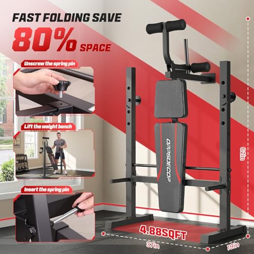 OPPSDECOR Weight Bench Set, Multi-Function Adjustable Bench Press with Squat Rack Leg Extension & Leg Curl Workout Bench Foldable Workout Bench Flat/Incline/Decline Upgrade Weight Benches for Home Gym