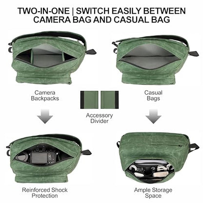 Padwa Lifestyle Green Crossbody Camera Bag - Waxed Memory Canvas Compact Camera Sling and Crossbody Bag with Fast Access,Versatile Lightweight Everyday Bag Great for Photographers Travel,Photography - color: Green