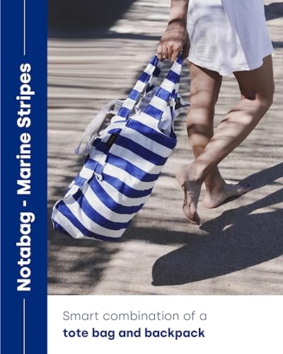 Notabag Original 2 in 1 Backpack and Bag – waterproof – reusable grocery bags – clever design for more flexibility - color: Navy Stripes