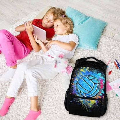 Boys School Backpack Kids Volleyball Backpacks Bookbag Back to School Supplies, 17 Inches Large Capacity Cool Sport Back Pack for Kindergarten Elementary Middle (Black) - color: Color 6