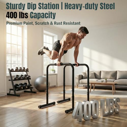 OLIXIS Dip Bar, Adjustable Heavy Duty Dip Bar Station with Soft High-Density Foam Handles, Stabilizer Parallel Parallette Bar Fitness Equipment for Home, Gym, Patio, Office - color: Inky Black