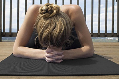 YogaAccessories 1/4" Thick High Density Deluxe Non Slip Exercise Pilates & Yoga Mat - color: Black