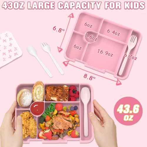 Bevalsa Backpack for Girls, Bow School Bookbag Teen Girls Backpack Set with Bento Lunch Box, Insulated Bag & Pencial Case, 43oz Lunch Containers for Kids Elementary Middle Student (Pink Bow) - color: Pink Bow