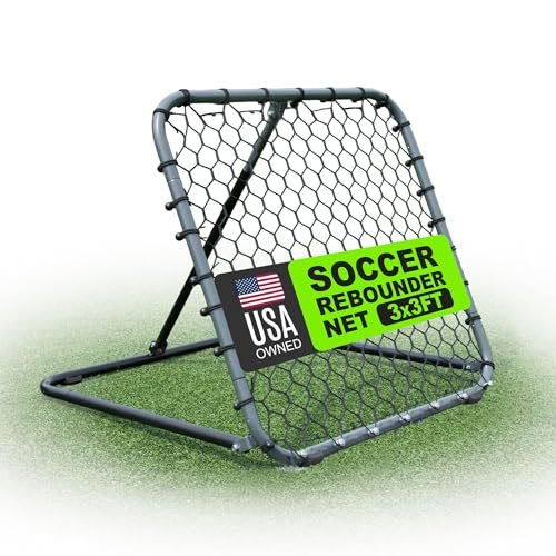 QuickPlay Pro Soccer Rebounder Net (2 Sizes) - Ball Rebounder Soccer Net, Heavy Duty, Adjustable Angle, with Galvanized Steel Frame & Rubber Feet, Soccer Training Equipment for Grass, Turf & Indoors - style: 3x3'