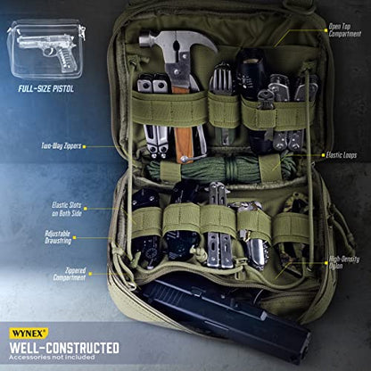 WYNEX Tactical Large Admin Pouch of Double Layer Design, Molle EDC EMT Utility Pouch with Map Sleeve Modular Tool Pouch Large Capacity Flag Patch Included - color: Army Green