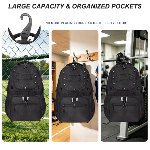 Basketball Backpack with Separate Ball & Ventilated Shoe Compartment, Sports Bag with Hook for Men Women Teens Training Travel - color: Black