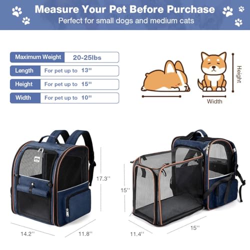Extra Large Cat Backpack Carrier Expandable Pet Carrier Backpack for Small Dogs Medium Cats Fit Up to 18 Lbs, Dog Backpack Carrier, Foldable Puppy Backpack Carrier for Travel, Hiking,Blue - color: Blue