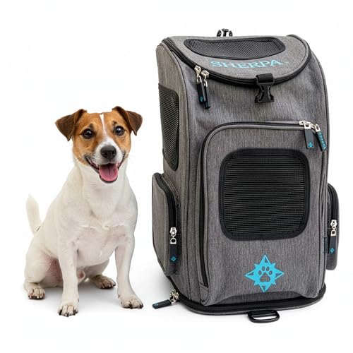 Sherpa 2-in-1 Backpack Travel Pet Carrier, Airline Approved & Guaranteed On Board - Gray, Medium - size: 17.0"L x 10.5"W x 11.0"H, style: Duffel Pet Backpack