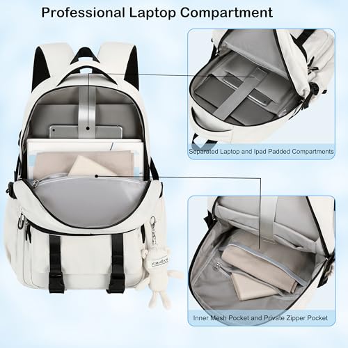 Hidds College Backpack Laptop Backpacks 15.6 Inch for Men Women Elementary Middle High School Book Bag For Teens Girls Boys Student Anti Theft Travel Daypack Large Bookbags-Beige - color: Beige