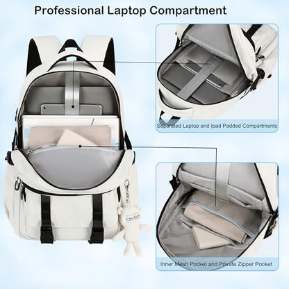 Hidds College Backpack Laptop Backpacks 15.6 Inch for Men Women Elementary Middle High School Book Bag For Teens Girls Boys Student Anti Theft Travel Daypack Large Bookbags-Beige - color: Beige