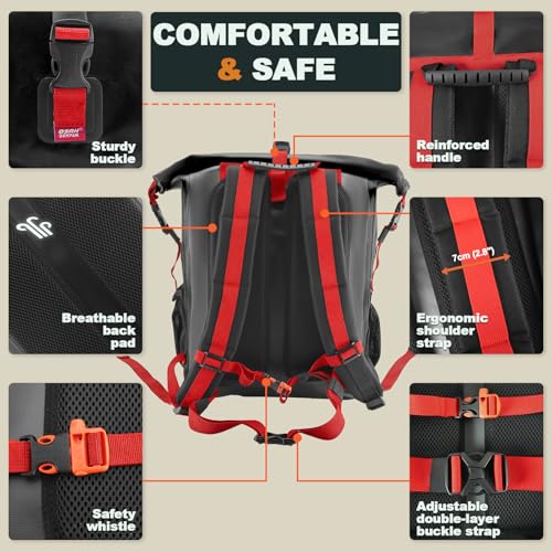 OSAH DRYPAK Waterproof Backpack Dry Bag 25L/35L/55L/85L – Heavy Duty Roll-Top Hiking Backpack Sack Keeps Gear Dry for Travel, Kayaking, Boating, Camping, Rafting and Fishing - color: Black Red, size: 35L