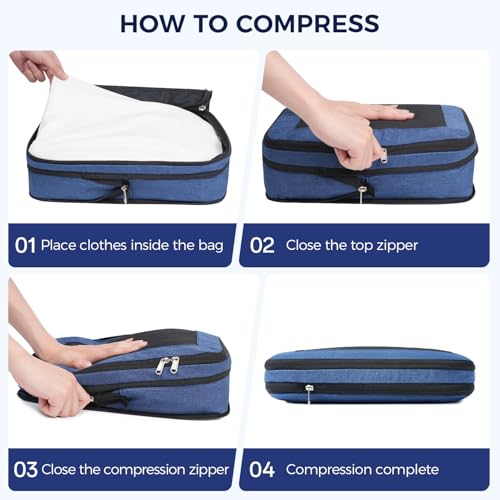 BAGAIL 8 Set Compression Packing Cubes, Durable & Wear-resistant Expandable Luggage Organizer Bags for Travel Accessories(Navy) - color: Navy