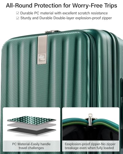Hanke 24 Inch Expandable Luggage Top Opening Checked Bag Luggage Hard Shell Suitcases with Wheels Lightweight Travel Luggage Medium Suitcase with Lock for Woman Men-Blackish Green - color: Blackish Green, size: 24 Inch Expandable