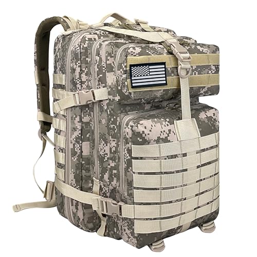 Military Tactical Backpack for Men, 45L 3 Day Assault Pack, Heavy Duty Large Molle Backpack for Outdoor, Hiking, Camping, Camouflage Grey - color: Camouflagegrey