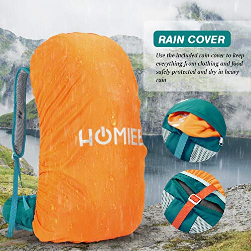 HOMIEE 50L Hiking Backpack Travel Bag Waterproof Camping Rucksack with Rain Cover Lightweight Backpacking Backpack - color: Green