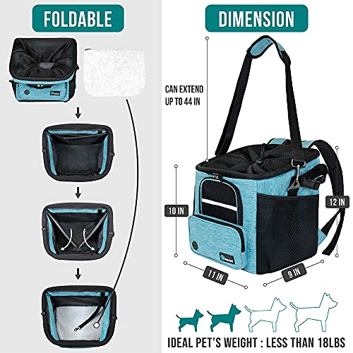 PetAmi Dog Bike Basket, Soft-Sided Ventilated Dog Bike Carrier Backpack, Pet Bicycle Basket for Bike Handlebar, Small Medium Puppy Cat Kitten Car Booster Seat with Safety Strap, Max 18 lbs, Blue - color: Teal Blue