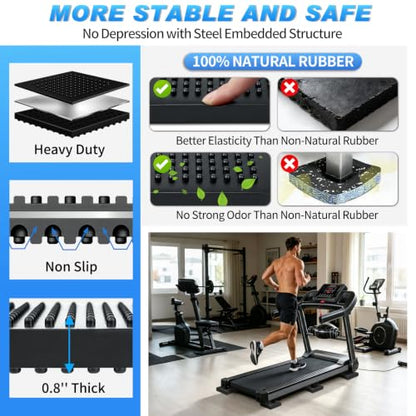 BXI Heavy Duty Exercise Equipment Mat Pads Natural Rubber, 0.8 Thick 4 x 4 Inches 4 Pcs Non Slip Noise Reduction Anti Vibration Treadmill Stationary Bike Mats, Steel Embedded Pads for Hardwood Floors - size: 4''x 4'', 4pcs